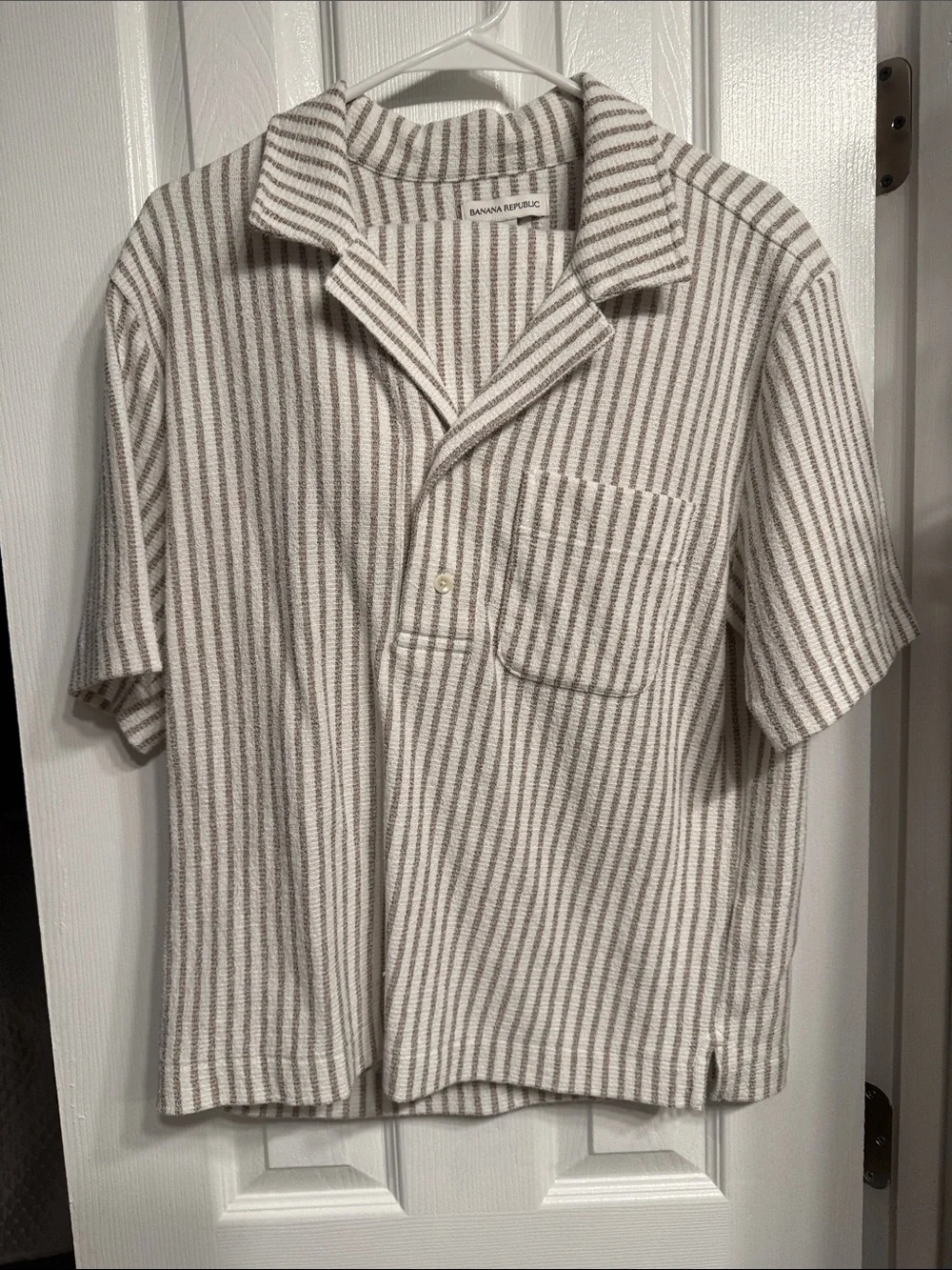 Banana Republic Short-Sleeve Striped Camp Shirt - White & Taupe Short Set